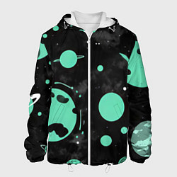 Куртка с капюшоном мужская Чёрно-мятный космос от нейросети, цвет: 3D-белый