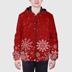 Куртка с капюшоном мужская Текстура снежинок на красном фоне, цвет: 3D-черный — фото 2