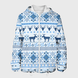 Куртка с капюшоном мужская Blue sweater with reindeer, цвет: 3D-белый