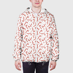 Куртка с капюшоном мужская Caramel cane new years pattern, цвет: 3D-белый — фото 2