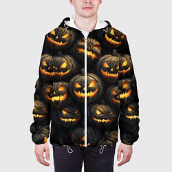 Куртка с капюшоном мужская Зловещие хэллоуинские тыквы, цвет: 3D-белый — фото 2