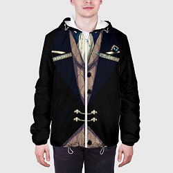 Куртка с капюшоном мужская Фрак тёмный с цепочками и брошью, цвет: 3D-белый — фото 2