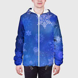Куртка с капюшоном мужская Декоративные снежинки на фиолетовом, цвет: 3D-белый — фото 2