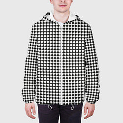 Куртка с капюшоном мужская Чёрно-белый ромб классика, цвет: 3D-белый — фото 2