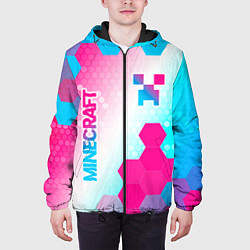Куртка с капюшоном мужская Minecraft neon gradient style вертикально, цвет: 3D-черный — фото 2