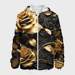 Куртка с капюшоном мужская Металлические розы золотые и черные, цвет: 3D-белый