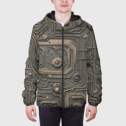 Куртка с капюшоном мужская Металлическая ржавая обшивка с микросхемами и гайк, цвет: 3D-черный — фото 2