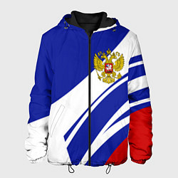 Куртка с капюшоном мужская Герб России на абстрактных полосах, цвет: 3D-черный