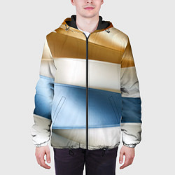 Куртка с капюшоном мужская Золотые и голубые волнистые вставки на белом фоне, цвет: 3D-черный — фото 2