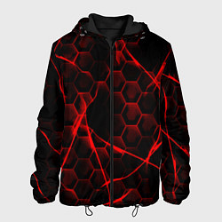 Куртка с капюшоном мужская Красные узоры шестиугольник, цвет: 3D-черный