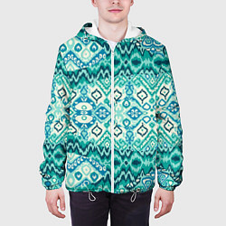 Куртка с капюшоном мужская Орнамент узбекского народа - икат, цвет: 3D-белый — фото 2