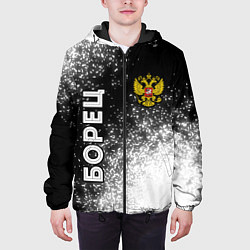 Куртка с капюшоном мужская Борец из России и герб РФ вертикально, цвет: 3D-черный — фото 2