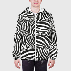 Куртка с капюшоном мужская Шкура зебры черно - белая графика, цвет: 3D-белый — фото 2