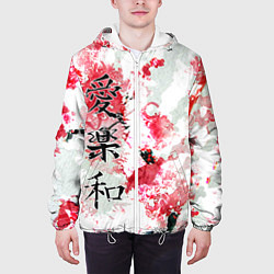 Куртка с капюшоном мужская Японский стиль иероглифы, цвет: 3D-белый — фото 2