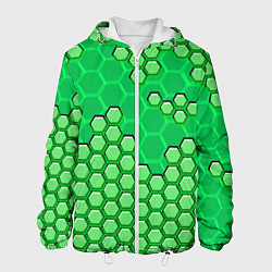 Куртка с капюшоном мужская Зелёная энерго-броня из шестиугольников, цвет: 3D-белый