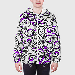 Куртка с капюшоном мужская Фиолетовые кружевные узоры, цвет: 3D-белый — фото 2