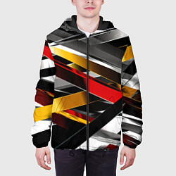 Куртка с капюшоном мужская Металлические красные и белые полосы, цвет: 3D-черный — фото 2