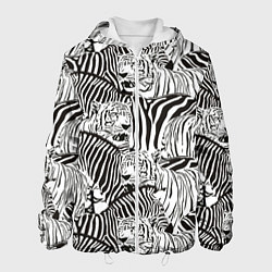 Куртка с капюшоном мужская Зебры и тигры, цвет: 3D-белый