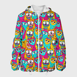 Куртка с капюшоном мужская Разноцветные совы, цвет: 3D-белый