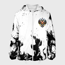 Куртка с капюшоном мужская Герб РФ огненный стиль чернобелый, цвет: 3D-белый