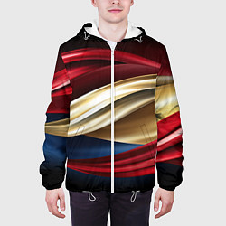 Куртка с капюшоном мужская Золотые и красные волны абстракции, цвет: 3D-белый — фото 2