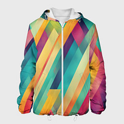 Куртка с капюшоном мужская Цветные диагональные полосы, цвет: 3D-белый