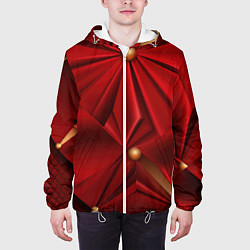 Куртка с капюшоном мужская Красный материал со складками, цвет: 3D-белый — фото 2