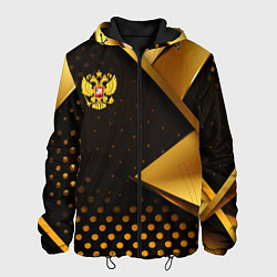 Куртка с капюшоном мужская Герб России на золотистой абстракции, цвет: 3D-черный