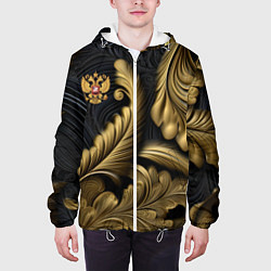 Куртка с капюшоном мужская Золотой узор и герб России, цвет: 3D-белый — фото 2
