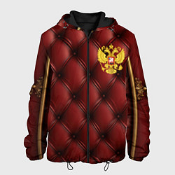 Куртка с капюшоном мужская Золотой герб России на красном кожаном фоне, цвет: 3D-черный