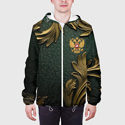 Куртка с капюшоном мужская Золотые узоры и герб России, цвет: 3D-белый — фото 2
