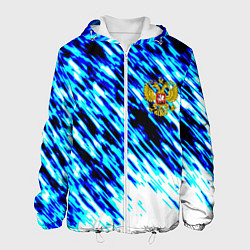 Куртка с капюшоном мужская Россия герб спорт, цвет: 3D-белый