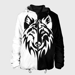 Куртка с капюшоном мужская Волк чёрно-белый, цвет: 3D-черный