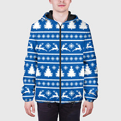 Куртка с капюшоном мужская Синий свитер с новогодними оленями, цвет: 3D-черный — фото 2