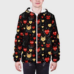 Куртка с капюшоном мужская Паттерн с сердечками и котами валентинка, цвет: 3D-белый — фото 2