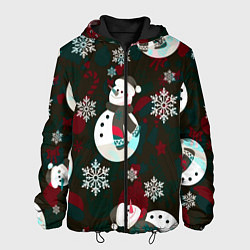 Куртка с капюшоном мужская Снеговики узоры, цвет: 3D-черный