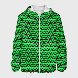 Куртка с капюшоном мужская Зелёные и чёрные треугольники, цвет: 3D-белый