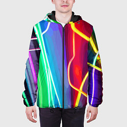 Куртка с капюшоном мужская Абстрактные цветные полосы - композиция, цвет: 3D-черный — фото 2