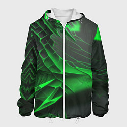 Куртка с капюшоном мужская Зелёная сеть на чёрном фоне, цвет: 3D-белый