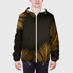 Куртка с капюшоном мужская Тонкие золотые листья на черном фоне, цвет: 3D-белый — фото 2
