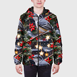 Куртка с капюшоном мужская Рождественская птица пересмешник, цвет: 3D-черный — фото 2
