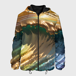 Куртка с капюшоном мужская Перламутровые блестящие волны радужных цветов, цвет: 3D-черный