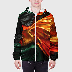 Куртка с капюшоном мужская Оранжевая и зеленый абстракция, цвет: 3D-белый — фото 2