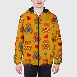 Куртка с капюшоном мужская Игрушечные мишки и разноцветные сердца, цвет: 3D-черный — фото 2