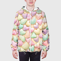 Куртка с капюшоном мужская Сердечки розовые конфетки, цвет: 3D-белый — фото 2