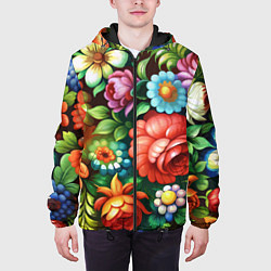 Куртка с капюшоном мужская Жостово роспись цветы традиционный узор, цвет: 3D-черный — фото 2