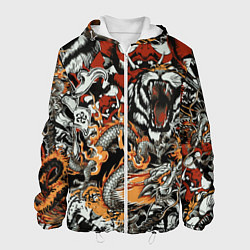 Куртка с капюшоном мужская Самурай дракон и тигр, цвет: 3D-белый