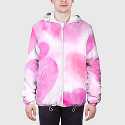 Куртка с капюшоном мужская Розовые сердечки акварель, цвет: 3D-белый — фото 2