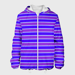 Куртка с капюшоном мужская Неоновые полосы фиолетовые и синие, цвет: 3D-белый