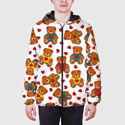 Куртка с капюшоном мужская Мишки игрушки в свитерах и сердечки, цвет: 3D-черный — фото 2